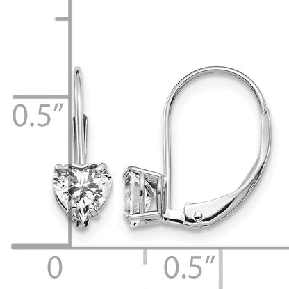 14k White Gold 5mm Heart Cubic Zirconia Leverback Earrings