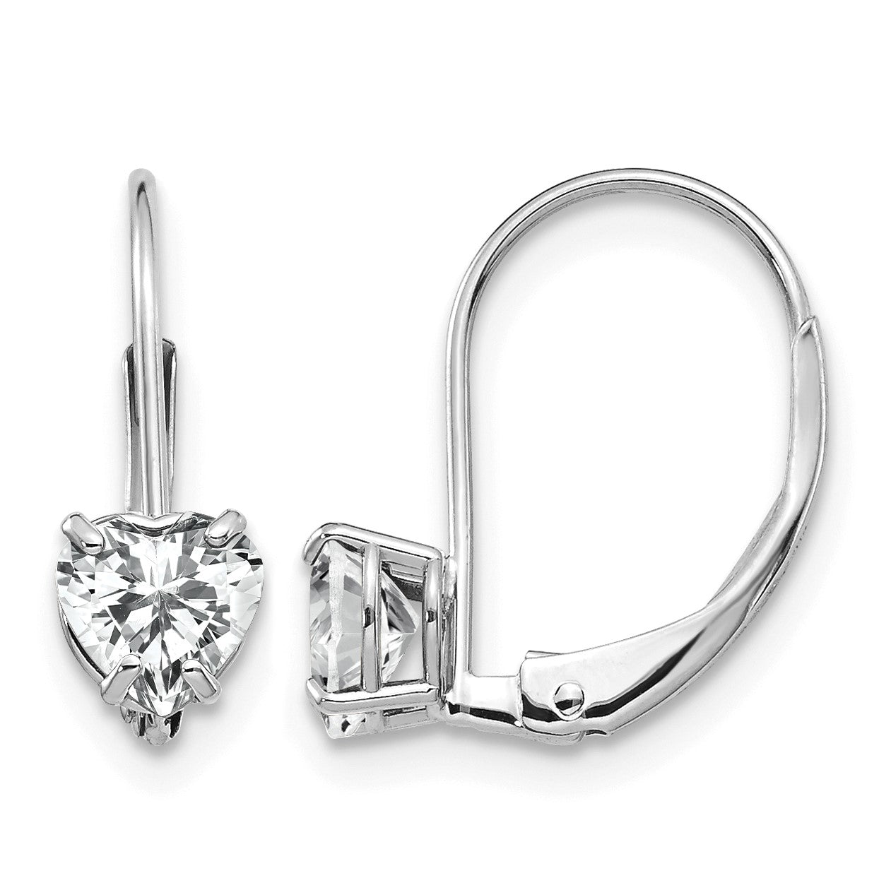 14k White Gold 5mm Heart Cubic Zirconia Leverback Earrings