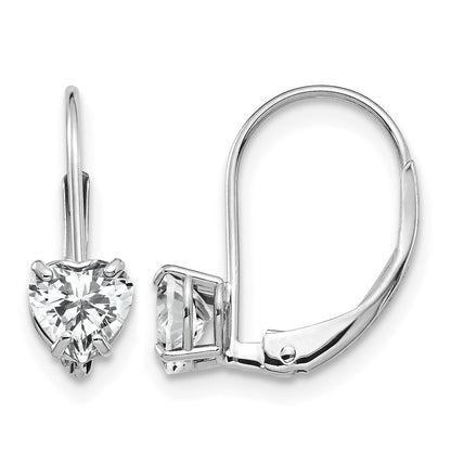 14k White Gold 5mm Heart Cubic Zirconia Leverback Earrings