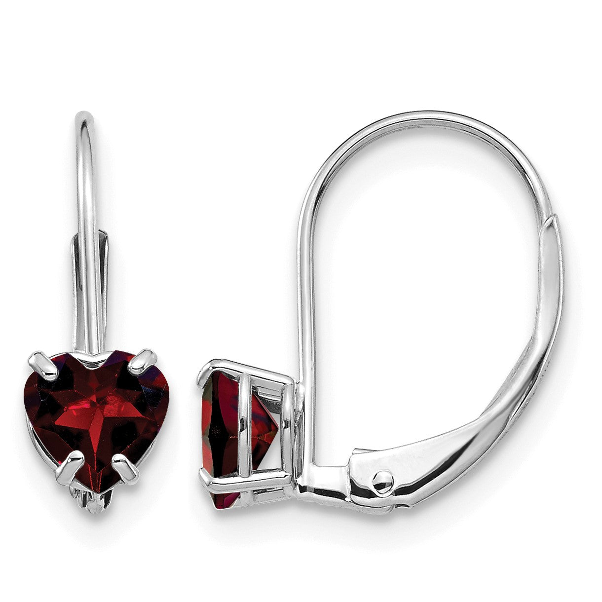 14k White Gold 5mm Heart Garnet Leverback Earrings