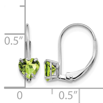 14k White Gold 5mm Heart Peridot Leverback Earrings
