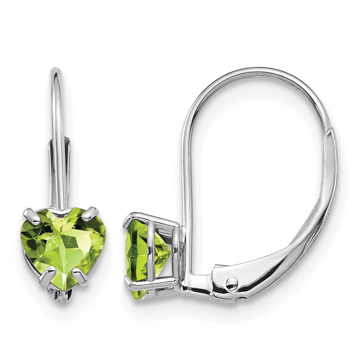 14k White Gold 5mm Heart Peridot Leverback Earrings