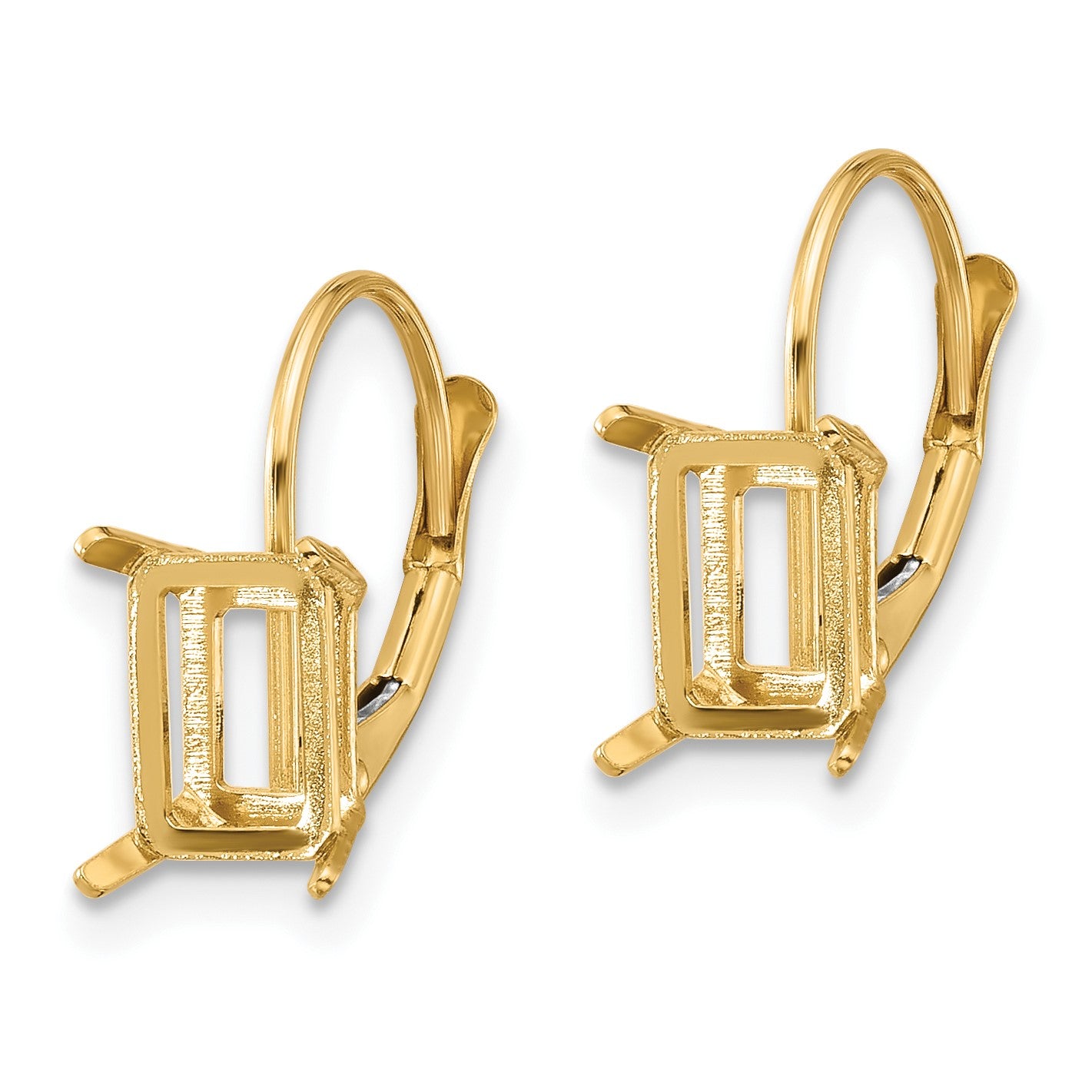 14k 7x5mm Emerald-cut Leverback Earring Mountings