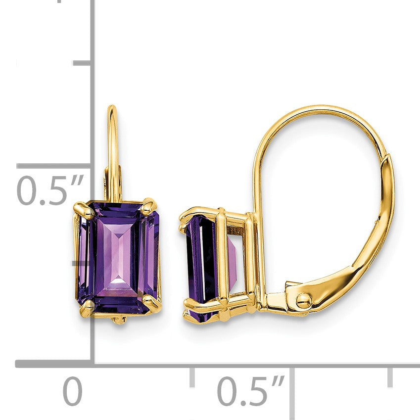14k 7x5mm Emerald-cut Amethyst Leverback Earrings