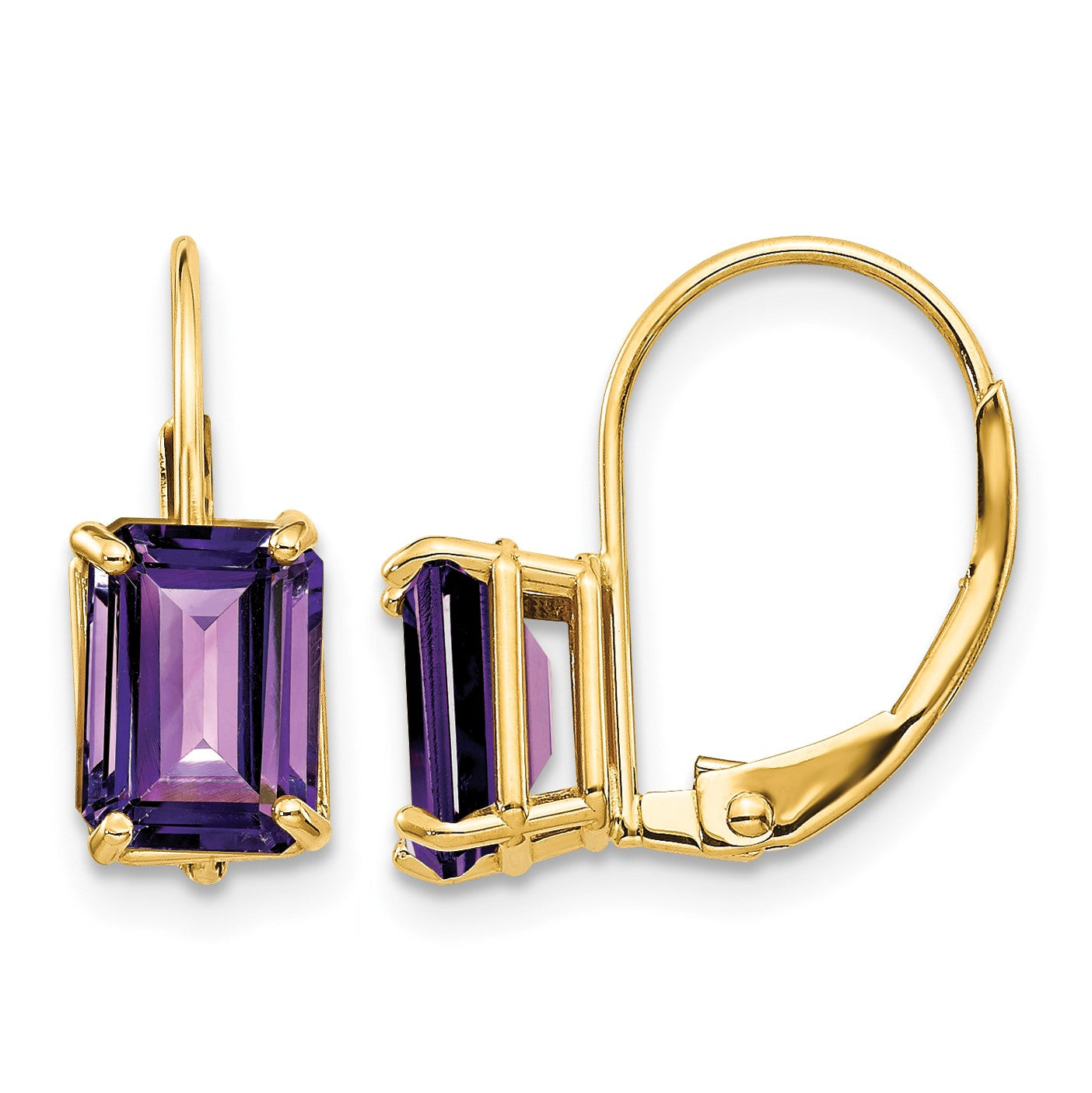 14k 7x5mm Emerald-cut Amethyst Leverback Earrings