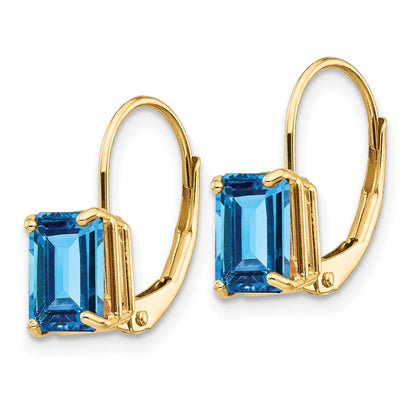 14k 7x5mm Emerald-cut Blue Topaz Leverback Earrings