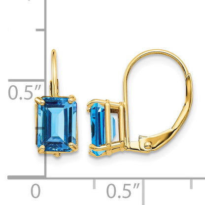 14k 7x5mm Emerald-cut Blue Topaz Leverback Earrings