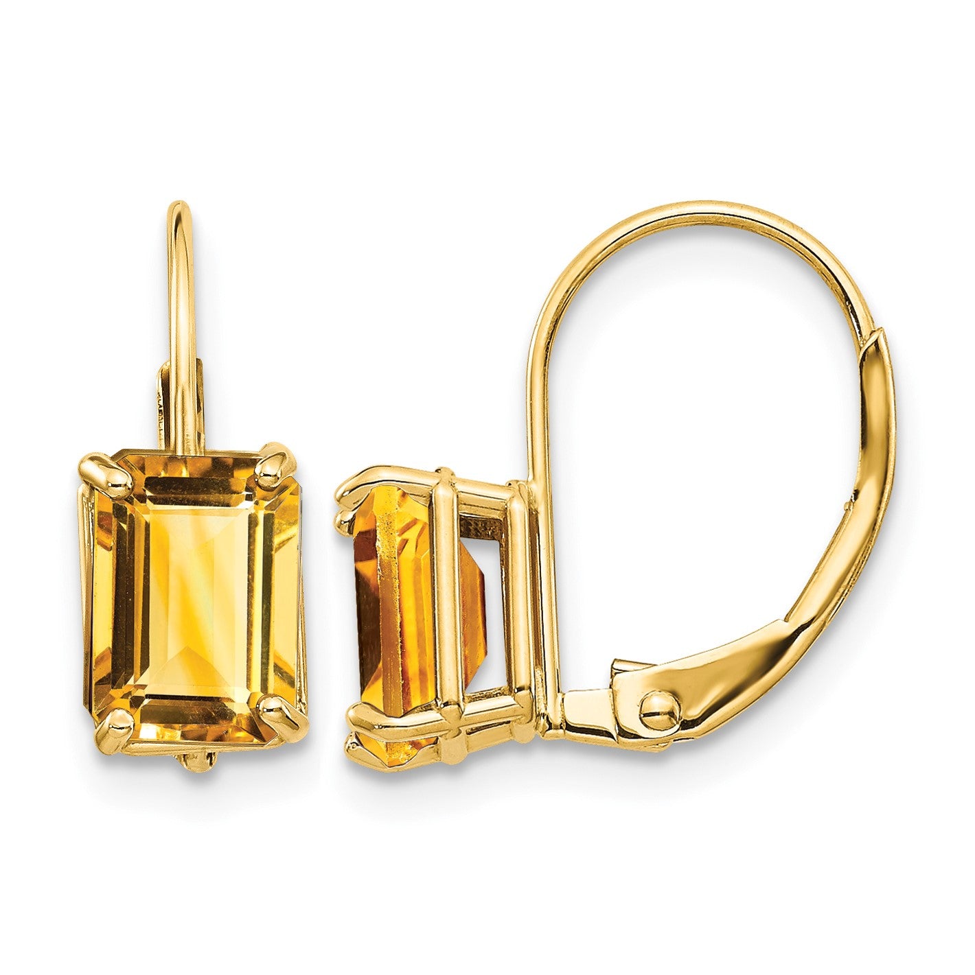 14k 7x5mm Emerald-cut Citrine Leverback Earrings