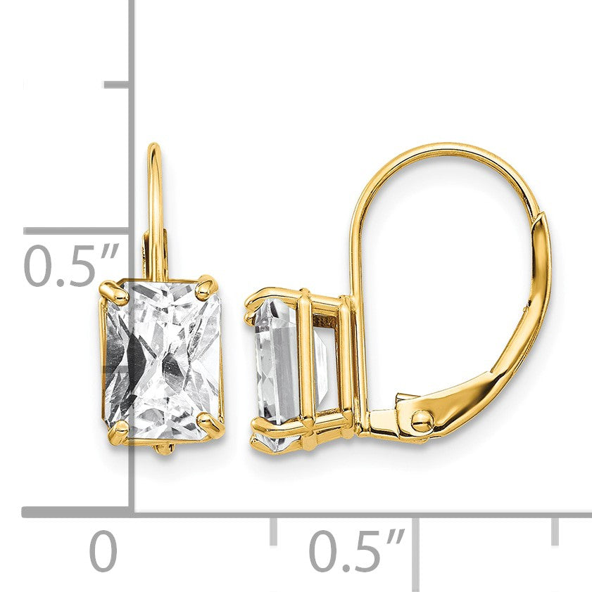 14k 7x5mm Emerald-cut Cubic Zirconia Leverback Earrings