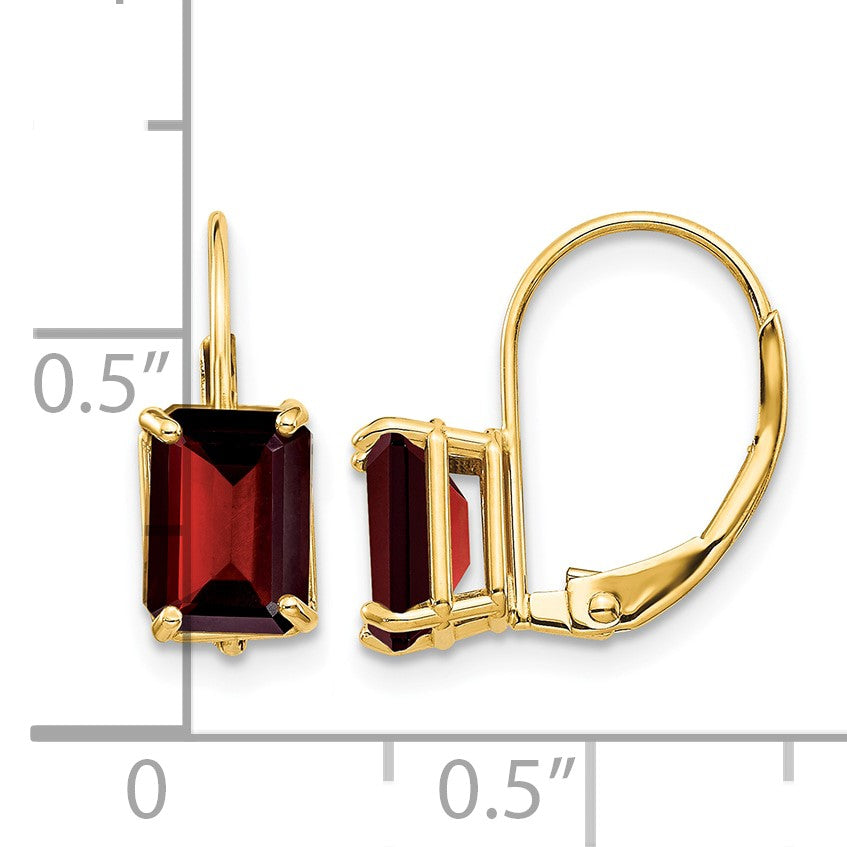 14k 7x5mm Emerald-Cut Garnet Leverback Earrings