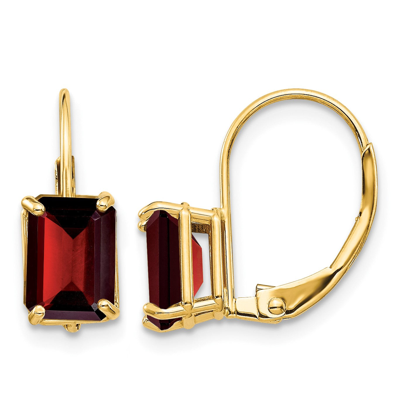 14k 7x5mm Emerald-Cut Garnet Leverback Earrings