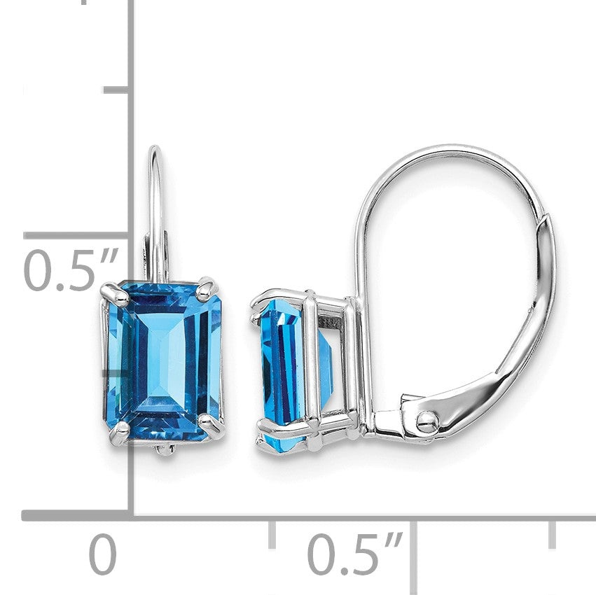 14k White Gold 7x5mm Emerald-cut Blue Topaz Earrings