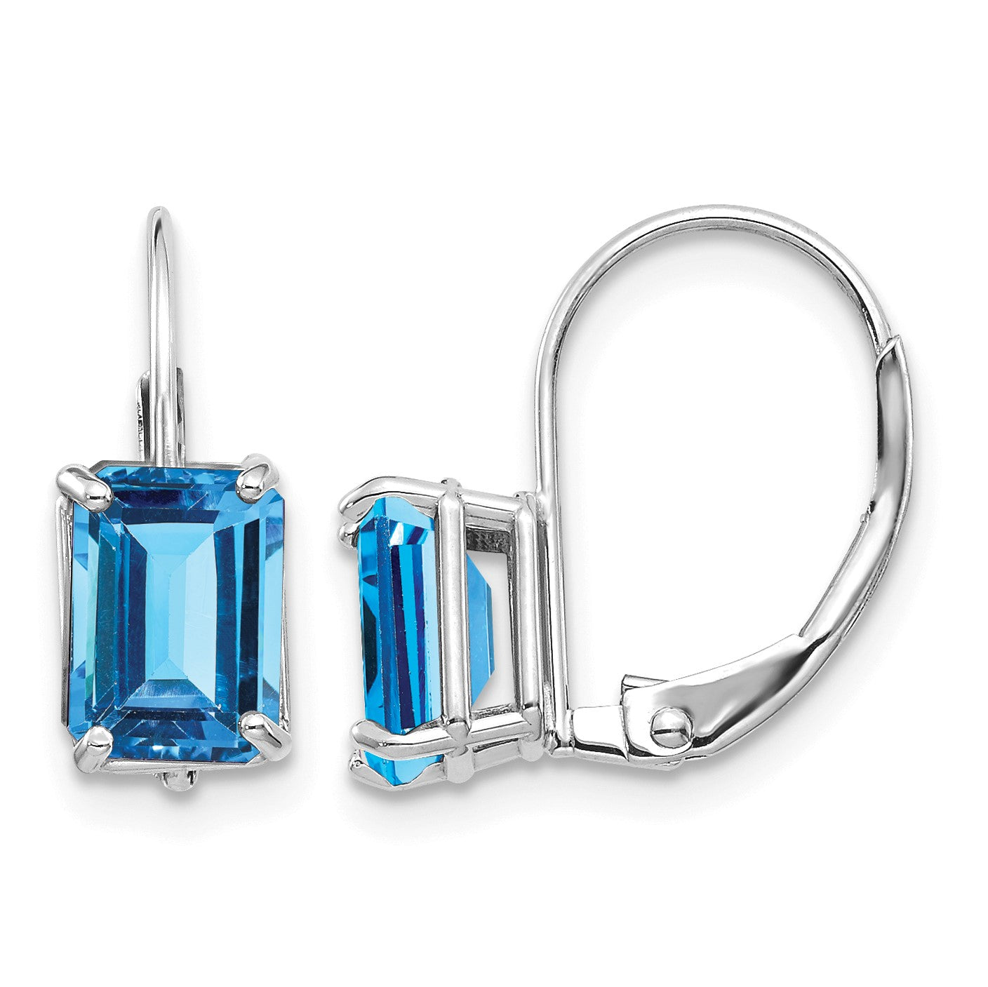 14k White Gold 7x5mm Emerald-cut Blue Topaz Earrings
