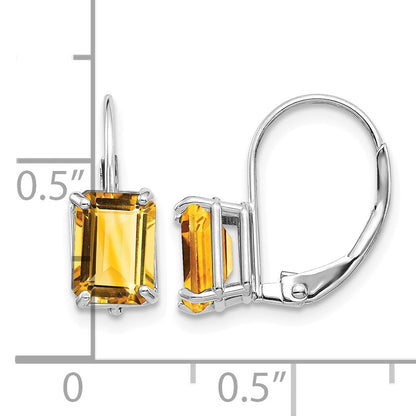 14k White Gold 7x5mm Emerald-cut Citrine Earrings