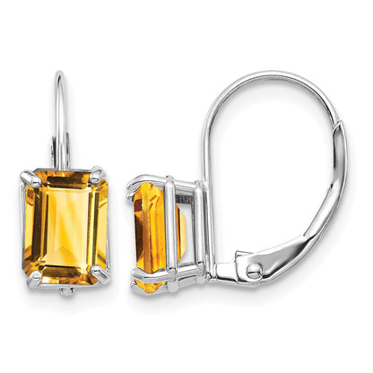 14k White Gold 7x5mm Emerald-cut Citrine Earrings