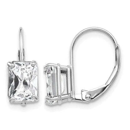 14k White Gold 7x5mm Emerald-cut Cubic Zirconia Earrings