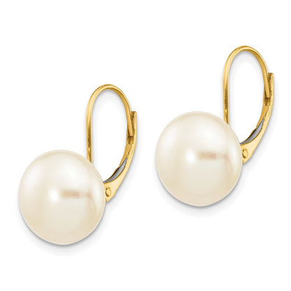 14K 10-11mm White Button Freshwater Cultured Pearl Leverback Earrings