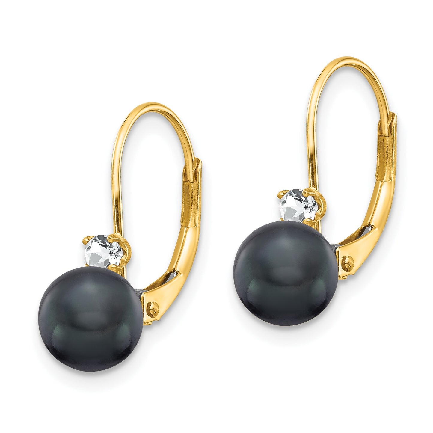 14k 6-7mm Black Near-Round Freshwater Cultured Pearl and .11 carat AA Diamond Leverback Earrings