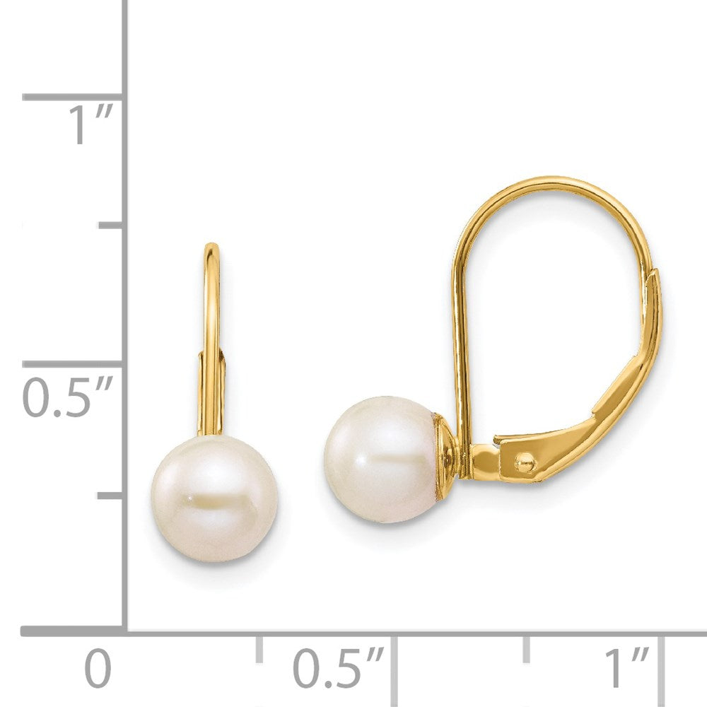 14k 6-7mm White Round Freshwater Cultured Pearl Leverback Earrings