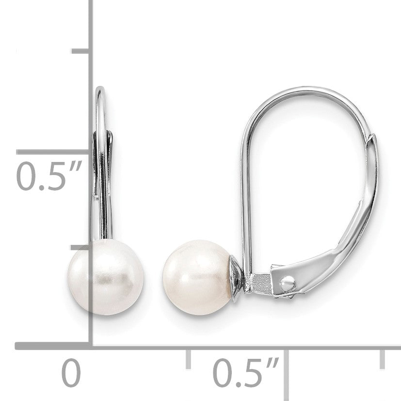 14k White Gold 5-6mm Round Freshwater Cultured Pearl Leverback Earrings