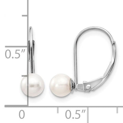 14k White Gold 5-6mm Round Freshwater Cultured Pearl Leverback Earrings