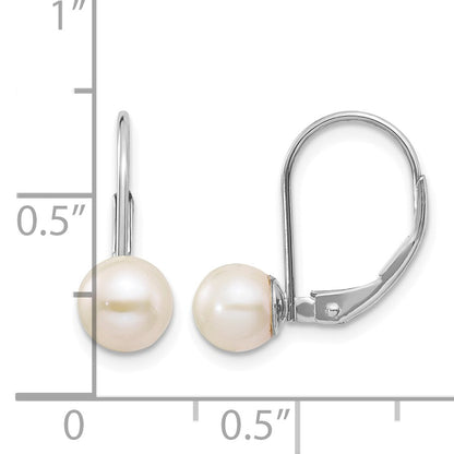 14k White Gold 6-7mm Round Freshwater Cultured Pearl Leverback Earrings