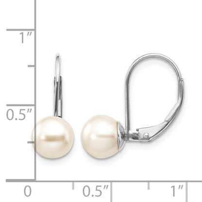 14k White Gold 7-8mm Round Freshwater Cultured Pearl Leverback Earrings