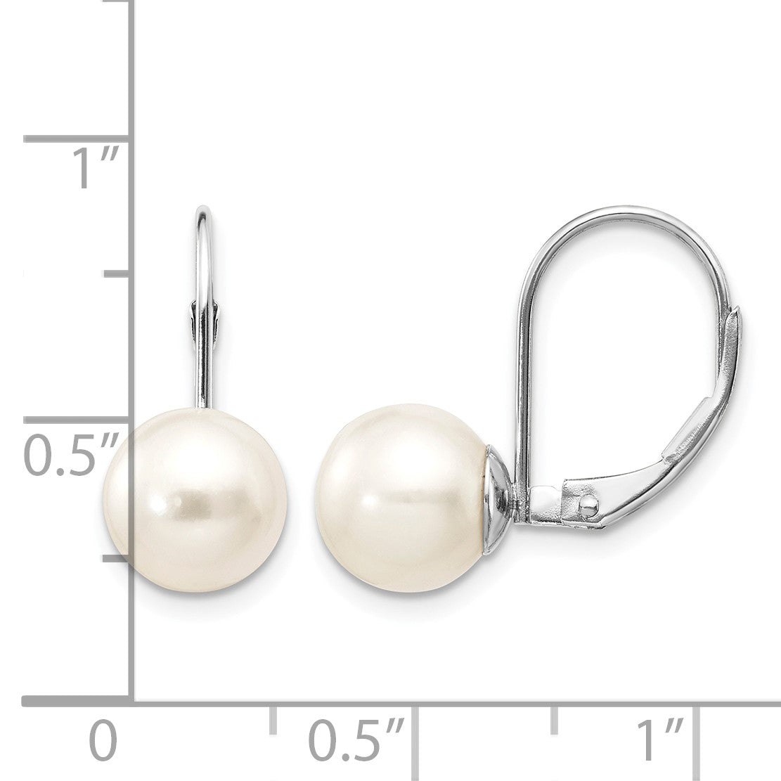 14k White Gold 8-9mm Round Freshwater Cultured Pearl Leverback Earrings