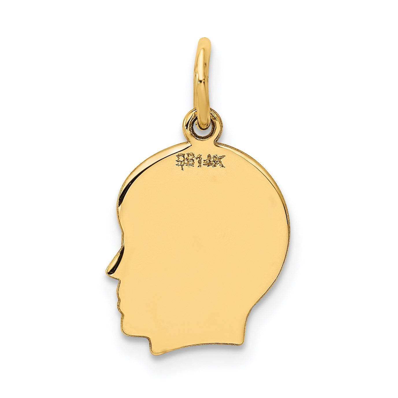 14k Plain Small .027 Gauge Facing Right Engravable Boy Head Charm