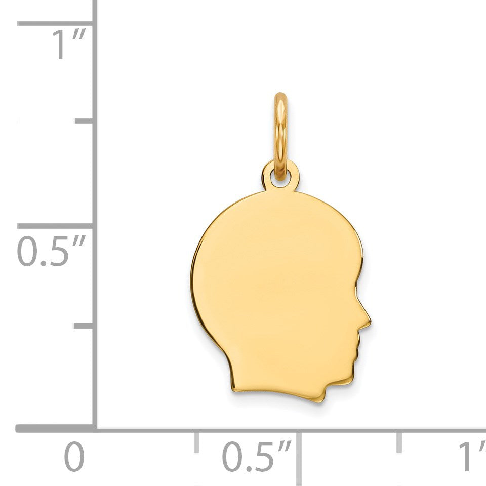14k Plain Small .009 Gauge Facing Right Engravable Boy Head Charm