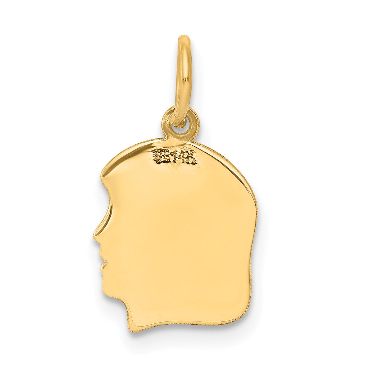 14k Plain Small .009 Gauge Facing Right Engravable Girl Head Charm