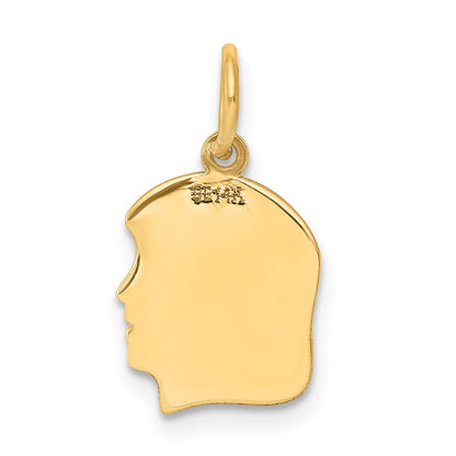 14k Plain Small .027 Gauge Facing Right Engravable Girl Head Charm