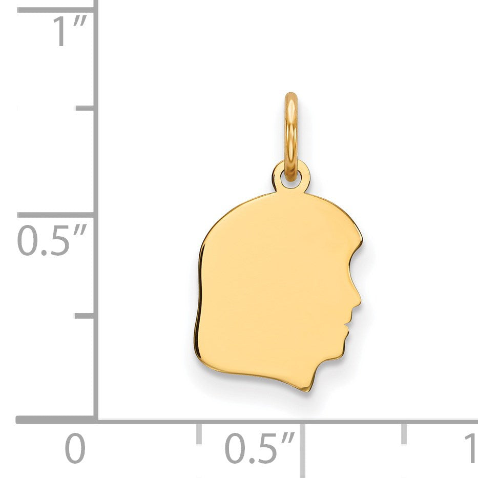14k Plain Small .011 Gauge Facing Right Engravable Girl Head Charm