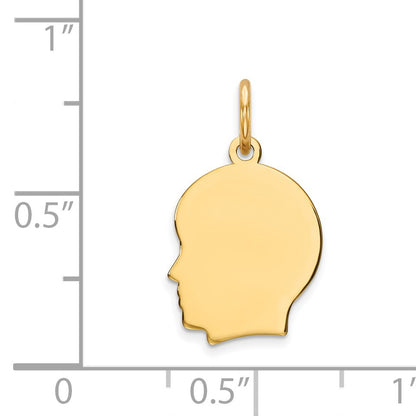 14k Plain Small .035 Gauge Facing Left Engravable Boy Head Charm