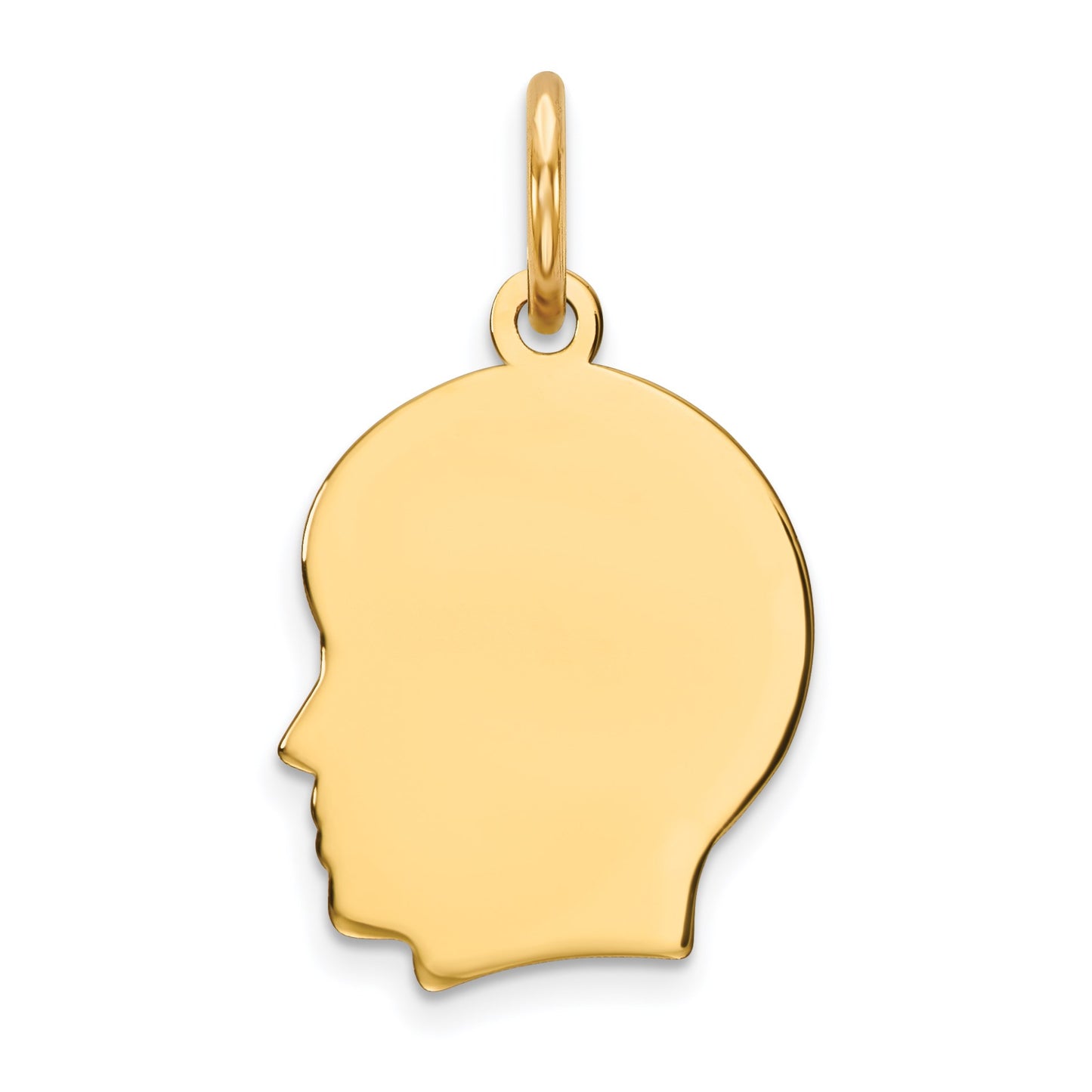 14k Plain Small .009 Gauge Facing Left Engravable Boy Head Charm
