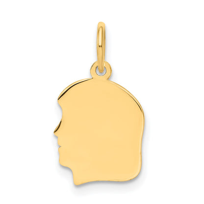 14k Plain Small .013 Gauge Facing Left Engravable Girl Head Charm