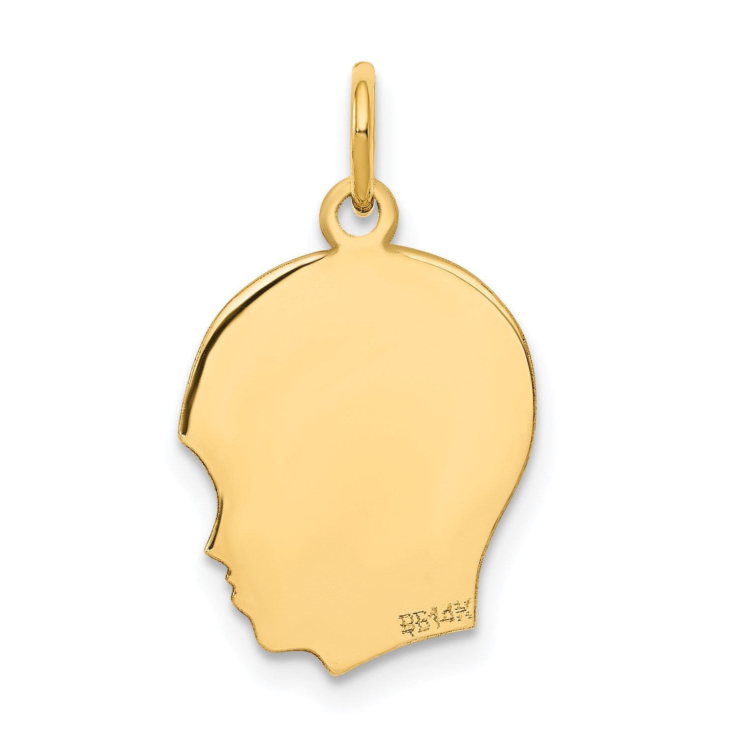 14k Plain Medium .018 Gauge Facing Right Engravable Boy Head Charm