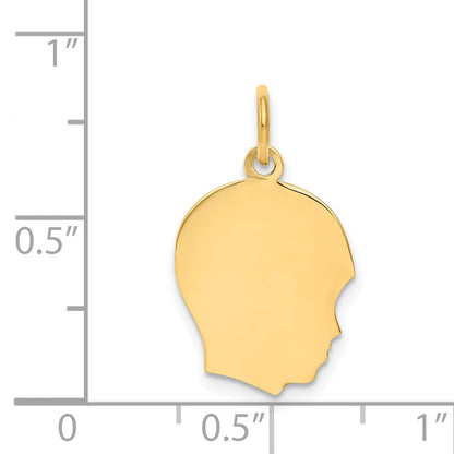14k Plain Medium .018 Gauge Facing Right Engravable Boy Head Charm