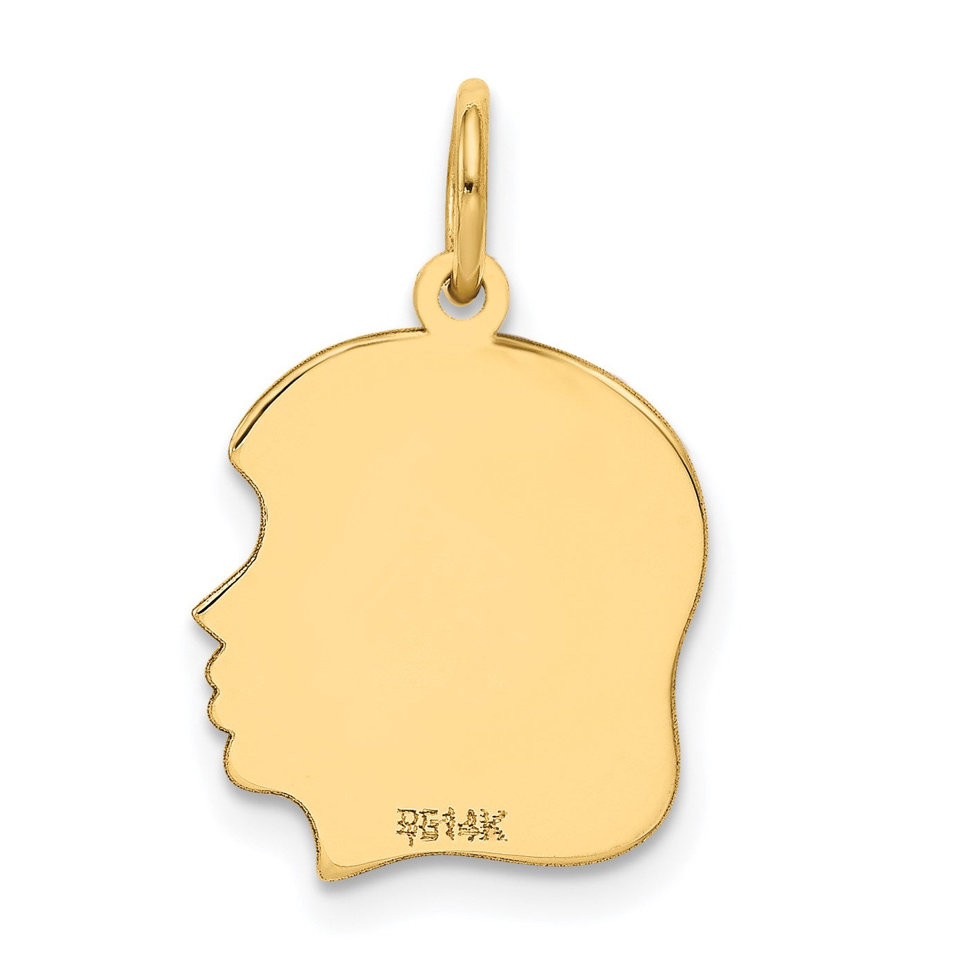 14k Plain Medium .013 Gauge Facing Right Engravable Girl Head Charm