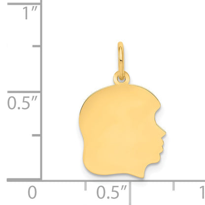 14k Plain Medium .018 Gauge Facing Right Engravable Girl Head Charm