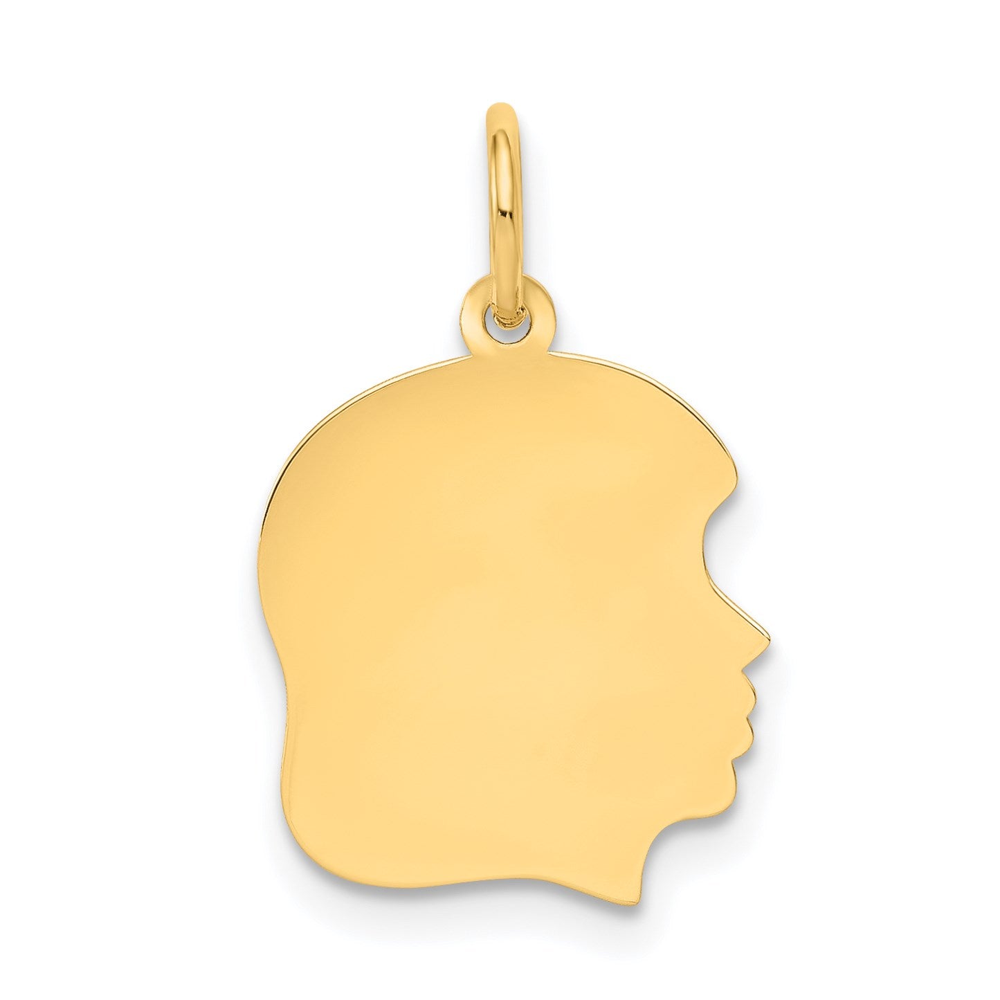 14k Plain Medium .011 Gauge Facing Right Engravable Girl Head Charm
