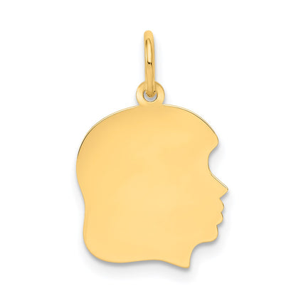 14k Plain Medium .018 Gauge Facing Right Engravable Girl Head Charm