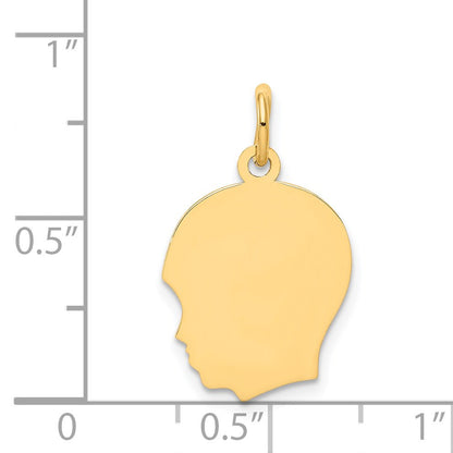 14k Plain Medium .009 Gauge Facing Left Engravable Boy Head Charm