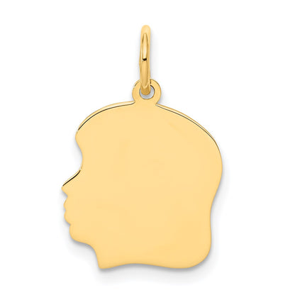 14k Plain Medium .013 Gauge Facing Left Engravable Girl Head Charm