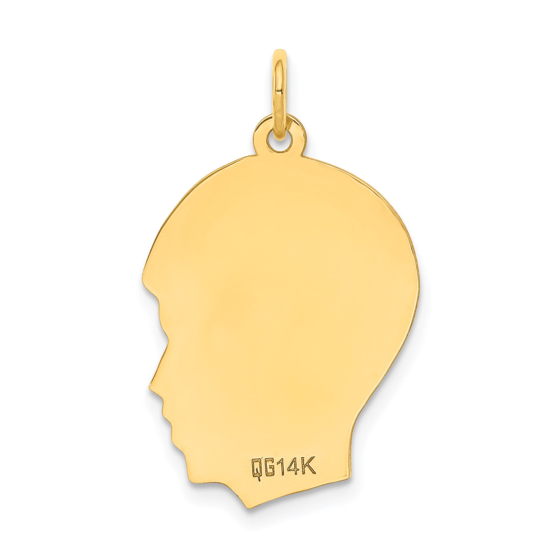 14k Plain Medium .013 Gauge Facing Right Engravable Boy Head Charm