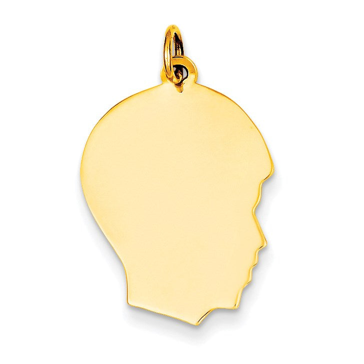 14k Plain Medium .018 Gauge Facing Right Engravable Boy Head Charm