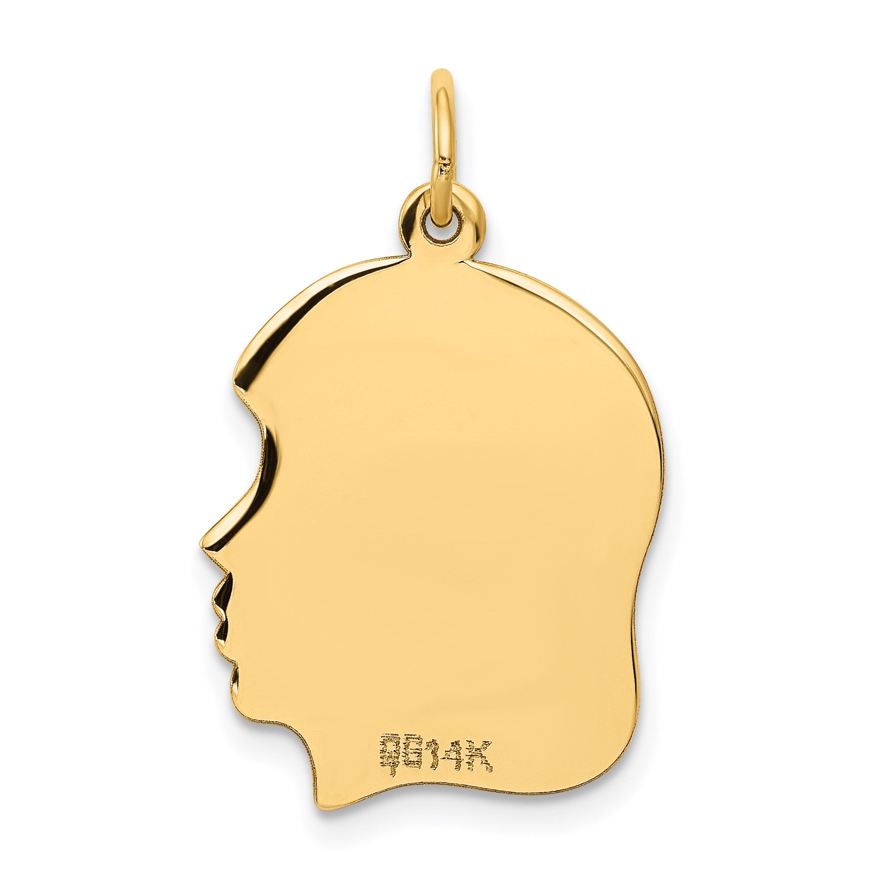 14k Plain Medium .035 Gauge Facing Right Engravable Girl Head Charm