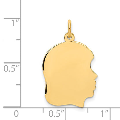14k Plain Medium .035 Gauge Facing Right Engravable Girl Head Charm
