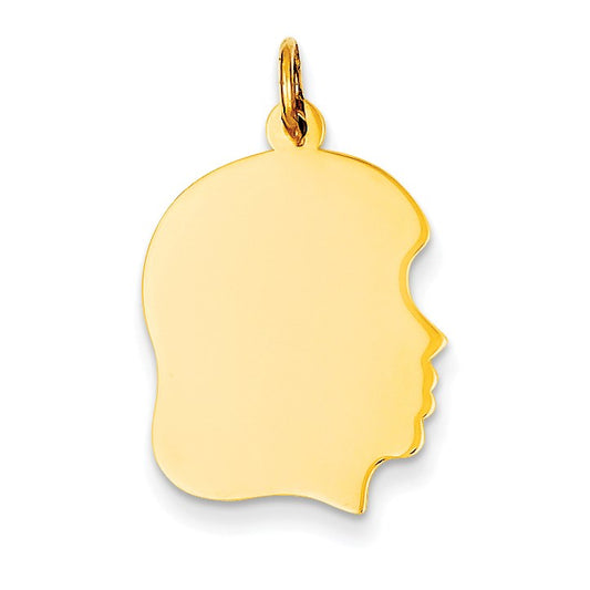 14k Plain Medium .011 Gauge Facing Right Engravable Girl Head Charm