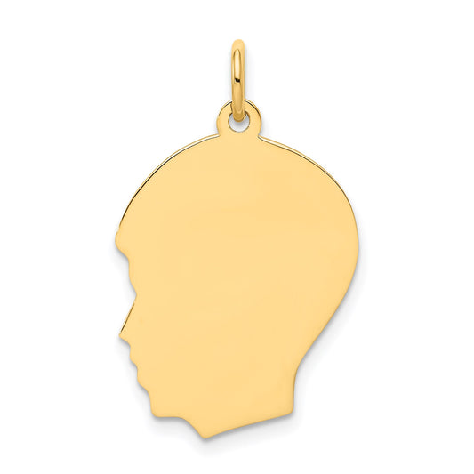 14k Plain Medium .009 Gauge Facing Left Engravable Boy Head Charm